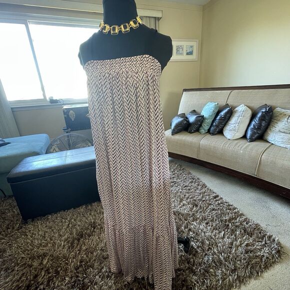 LOFT Maxi Dress Chevron Smocked Women’s Small Sleeveless Boho Casual Ruffle Work - Picture 6 of 13